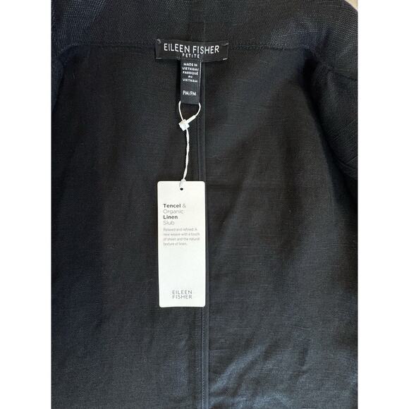 NWT Eileen Fisher black soft Linen shirt Blouse cover button roll up slv SIZE PM - Picture 8 of 11